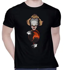CreativiT Graphic Printed T-Shirt for Unisex Pennywise Tshirt | Casual Half Sleeve Round Neck T-Shirt | 100% Cotton | D00416-14_Black_X-Large
