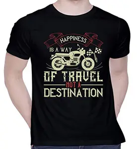 CreativiT Graphic Printed T-Shirt for Unisex Happiness is a Way of Travel not a Destination Tshirt | Casual Half Sleeve Round Neck T-Shirt | 100% Cotton | D00443-344_Black_XX-Large