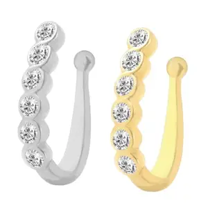 VAMA Without Non Piercing Nosepin Pressing Type Clip on Press Nose ring Studs for Girls & Women - Combo 2pcs Silver & Gold