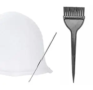 Nyamah Sales Highlight Cap with Brush Double-sided Coloring Comb Hair Color Brush Kit Tint Comb for Hair Tint Dying Coloring Applicator Reusable Salon Hairdressing Cap with Metal Hook (Pack of 3pcs)