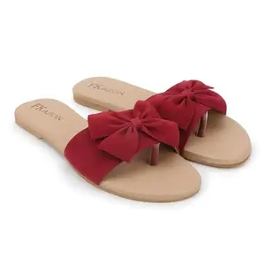 Women's Bow Slip-On Flats – Stylish Toe Ring Sandals||FK_01_RED_B72_38
