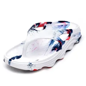 doubleu Riva Men Painted Comfortable Recovery Footwear (Do not Shrink) (WHITE + RED BLUE,40)