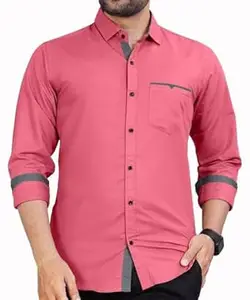 CB-COLEBROOK Men's Regular Fit Solid Soft Touch Cotton Casual Shirt with Pocket Design with Spread Collar & Full Sleeves (Available in Plus Size)