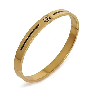 Bracelets for Men Divine OM Carved Black Line Design | Anti Tarnish Stainless Steel | Golden | Spiritual Kada | Fashion Accessories | Water and Rust Resistant | Gift