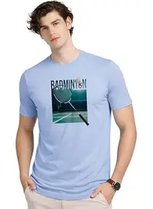 ADRO Mens Badminton Graphic T-Shirt | Cotton Lycra Tshirt | 180 GSM Stretchable Crew Neck Sports Tee | Breathable Casual T Shirt for Men