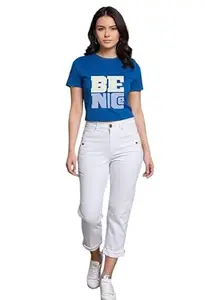 Women's BE Nice Graphic T - Shirt, Royal Blue Cotton Crew Neck, Short Sleeve, Casual Style (in, Alpha, L, Standard, Blue)