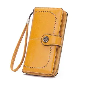 SYGA PU Leather Hand Grip Wallet with Snap for Women, Yellow