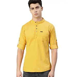 Urbano Fashion Men's Cotton Full Sleeve Slim Fit Shirt with Mandarin Collar ( Mustard, 44)