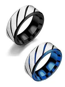 Amaal Rings for Men Combo Boys Boyfriend gents friends girls Blue gold Silver Ring for Boys 2 Stainless Steel finger Rings Stylish Valentine Gifts black ring for men mens ring Fashion AM212_21