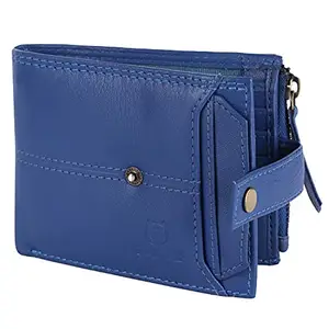 GOHIDE Blue Leather Wallet for Men | Ultra Strong Stitching | Handcrafted | Zip Wallet with 9 Card Slots | 2 ID Slots