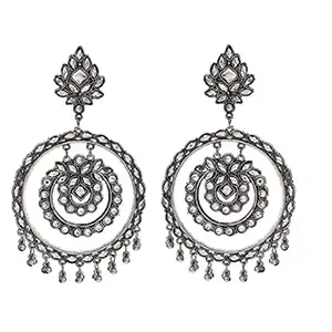 Nityakshi Oversized Traditional Oxidized Silver Jhumka Earrings for Women and Girls Black & Silver Color/Oxidized Silver Jhumka Earring