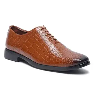 MUTAQINOTI Men's Tan Luxury Leather Shoe with Laces Textured Derby British Style Formal Shoes Officewear Slipons for Men (Size-10 UK) (TXSNTN)