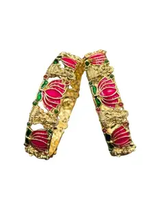 KGR Splash Lotus & Lakshmi Design Trending Multicolor Enamel Bangles (Size-2.4)
