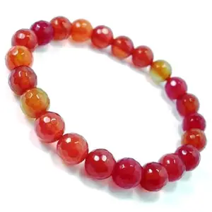 RRJEWELZ 8mm Natural Gemstone Carnelian Round shape Faceted cut beads 7 inch stretchable bracelet for women. | STBR_RR_W_02520