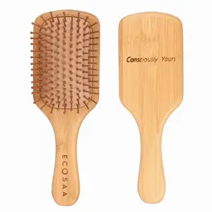 Ecosaa Econature Wooden Paddle Hair Brush with Bamboo Bristles, Eco-Freindly Bamboo Brush for Hair Growth, Detangling Hair Brush for Hair Styling, Anti Breakage Brush to Control Hair Damage