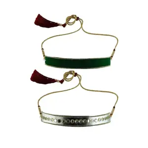 MAYA FASHION Multi Colour Kundun Stud Velvet Kanthi Rajasthani Kanthi Necklace for Girls & Women | Handmade Rajputi Jewelry | Brass Finish | Handcrafted Kanthi (Sku-nec5907)