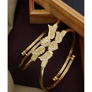 Generic Gold Brass Cuff Bracelet for Women | Cubic Zirconia/American Diamond | Free Size | 2 Pc | Bracelets_FS_7e2jqt