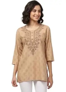 LIBA CREATIONS Rayon Short Kurta for Women | Lakhnavi Chikankari Embroidered Ladies Kurti, Stylish Girls Top, Ethnic Half Kurtas 1pcs