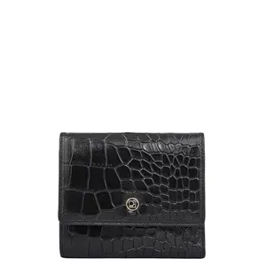 Da Milano Leather Mini Flap Wallet for Women - Black (10306OL)