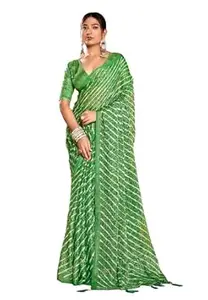 Stylum Women's Leheriya Printed Silk Blend Saree With Unstitched Blouse Piece