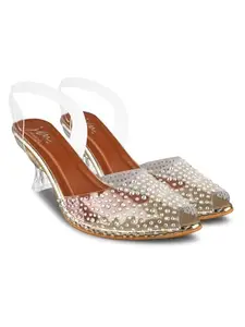 JM LOOKS Stylish Transparent Peep Toe Spool Heel Sandal with Pearl Design for Women & Girls