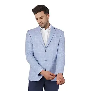 blackberrys Checks Cotton Linen Blend Slim Fit Men's Casual Jacket (Blue, Size_44)