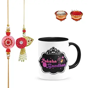 Manonita Rakhi Gift for Brother, bhaiya bhabhi, Gift Set (Rakshabandhan Mug, Roli,Chawal) BX-BLACKMUG-1