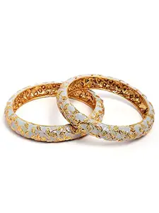 Karatcart Set of 2 Antique Grey and Gold Plated Rajwadi Bangles for Women