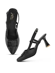 JM LOOKS Women Fashion Black Sandal for Party and Formal Occasions Casual Comfortable Sole Fancy Design Sandals
