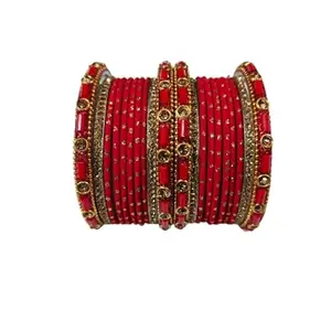 Women's traditional wedding bracelet set, gold-plated with crystal stones, available in red and other colors, suitable for everyday wear.