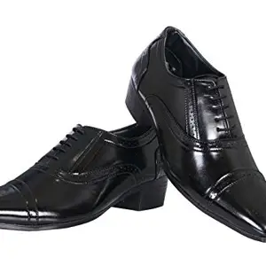 fasczo Men/s Height Increasing Faux Leather Oxford Semi Brogue Formal Lace-Up Shoes Black