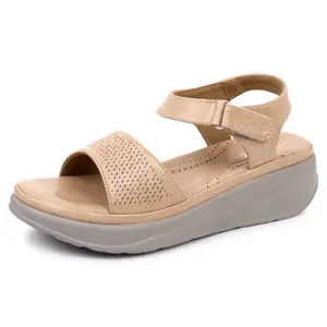 TRASE Ella Wedges Heels Sandals for Women | Lightweight, Durable & Non-Slip | Stylish & All Purpose | Molded EVA Insole | Travel Friendly (Beige, 5 UK)