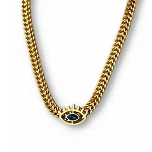 Jewels Galaxy Gold Plated Stainless Steel Anti Tarnish Blue CZ Necklace For Women