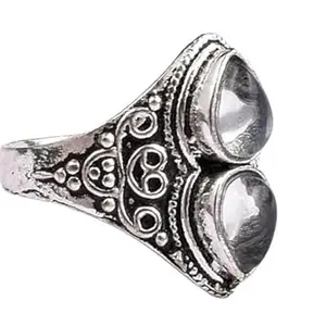 Metal Alloy Rhodium Polished Pear Shape White Topaz Gemstone Handmade Statement Ring Indian Size 14 RGS-1370