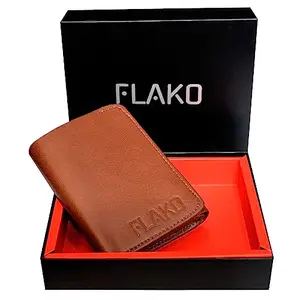 FLAKO Trifold Genuine Leather Wallet for Men | 8 Card Slots I 2 Currency compartments & 1 Transparent ID Window Men (Brown)