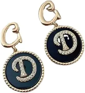 Regenwox Fashionable Round Black Letter D Earrings Fashion Gold Color White Zircon Women Earrings