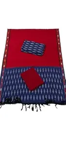 Charanteja Handlooms Pochampally ikkat cotton unstitched drees material for women (multicolourrr, blue)