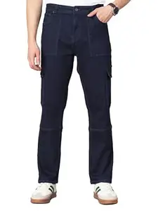 The Pant Project Relaxed Fit Stretchable Denim Cargo Jeans for Men | Mens Stylish Denim Cotton Jeans