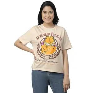 Free Authority Garfield Printed Relaxed Fit Pink Cotton Women's T-Shirt