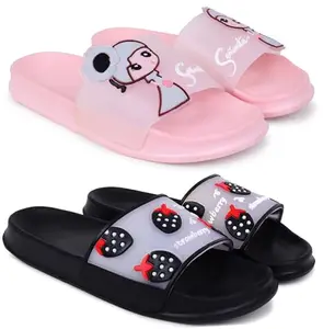 Pampy Angel Combo Pack of 2 Slipper/Flip Flops/Slides for Women,(Senorita-Pink,S-Bery-Black),37 (Euro)
