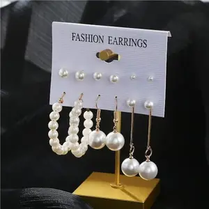 Rubique Western Trendy Fashion Drop Pearls Décor 6 Pair Earrings Set For Women & Girls Pearl Alloy Drops & Danglers - Pair Of 6