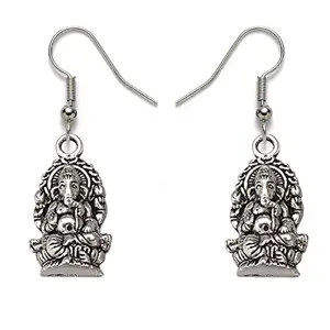 Via Mazzini Antique Silver Plated Lord Ganesha Dangle Earrings For Women And Girls (ER2063)
