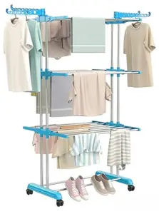 PureSell Premium Heavy Duty Stainless Steel Foldable Cloth Drying Stand/Clothes Stand for Drying/Cloth Stand/Clothes Dryer/Laundry Racks for Drying for Indoor/Outdoor/Balcony (Blue, 3 Layer)