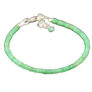 LKBEADS Silver Plated Bracelet with Green Faceted Chrysoprase Beads – Rondelle 3.5mm – 7 inch Adjustable – For Men & Women|LK_STACK_02041