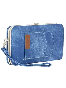 Crystal Lady Modern Style Retro Jeans Denim Clutch Wallet Handbag Purse Case Cover Bag for Ladies and Girls (Blue)