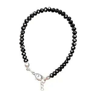 LKBEADS Black Onyx Bracelet with Silver Plated Clasp – 3.5-4mm Rondelle Beads – Faceted Cut – 7 inch adjustable – Healing, Fashion, Gift, Spiritual, Yoga|LK_STACK_01046