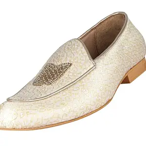 Tanny Shoes Men's Fabric Material Beige Slip On Jutis for Wedding, Bridal,Casual Shoes, (12)