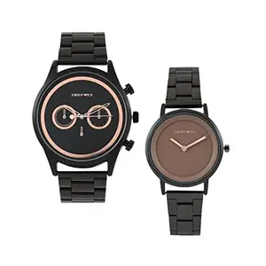 Joker & Witch Stainless Steel Alexis & Ted Couple Analogue Watches, Black Dial, Black Band