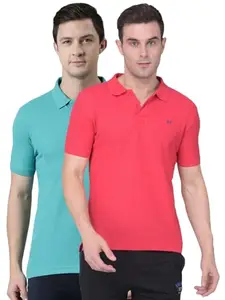 Force NXT Super Combed Cotton Mens Pack of 2 Collared Polo Solid T-Shirt Multicolour