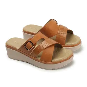 ICONICS Women's Textured Comfortable Slip On Sandal for Office Festive Outdoor Use I ICN-NI-Wn-54 Brown Wedge 5 Kids UK